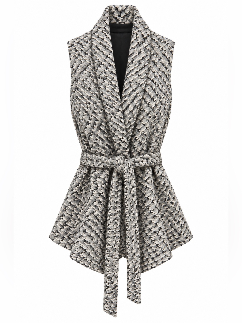 Jarbo Chunky Knit Bouclé Belted Vest Size Small Gray Cream Salt and Pepper EUC